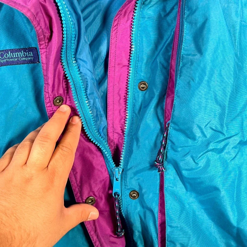 Vintage 90s Columbia Powderkeg Jacket Mens Blue Good Colorblock Retro Skiwear